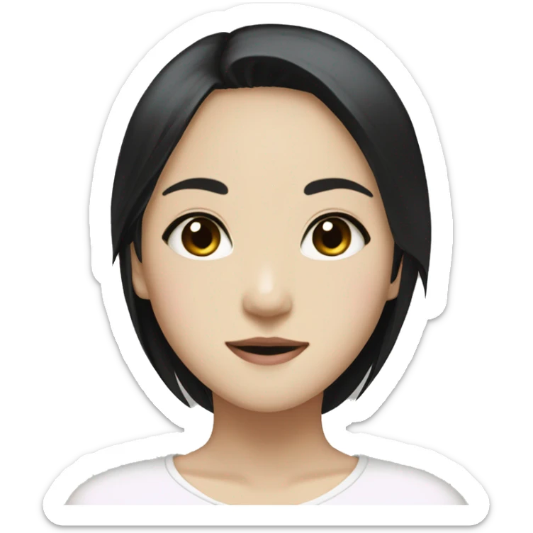 Asian girl black hair dark brown eyes long hair hime cut bangs sticker