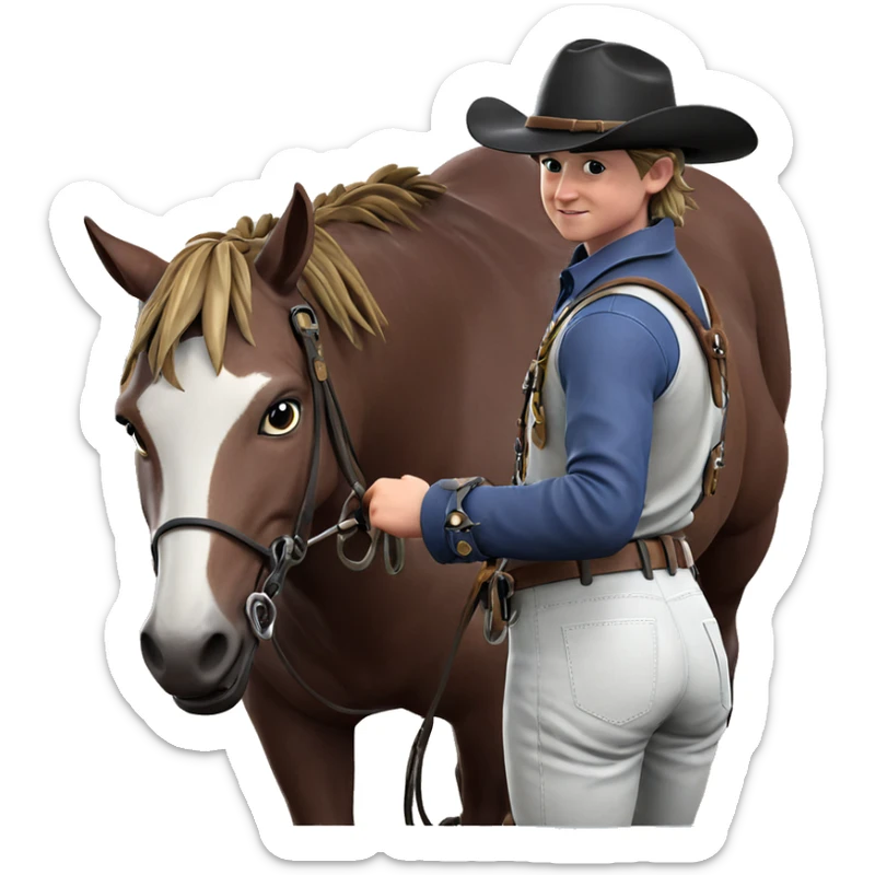 cowboy boy with horse reins sticker