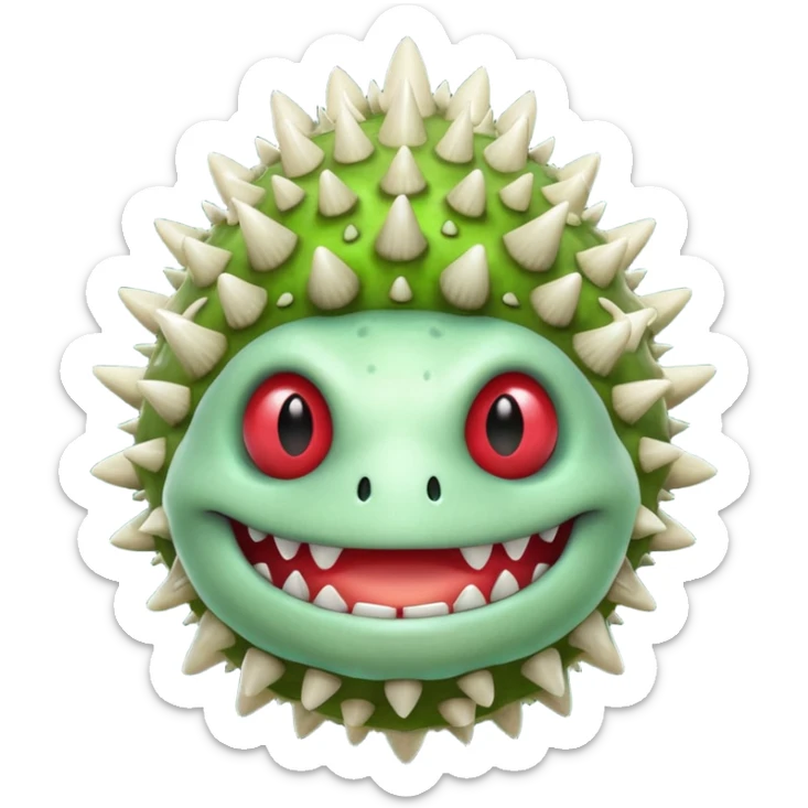 poisonous mushroom monster portrait, head and shoulders only, toxic green glow, scary grin, spiky mushroom head, 3D cartoon, mobile game icon style, clean background, no text, no watermark

 sticker
