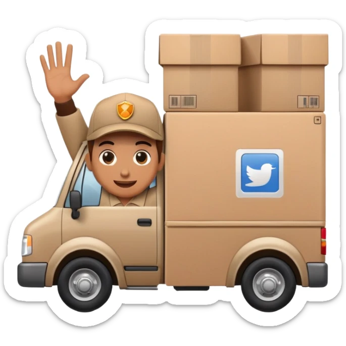 delivery truck with a supplier waving from the window, back of the truck completely filled with packages sticker