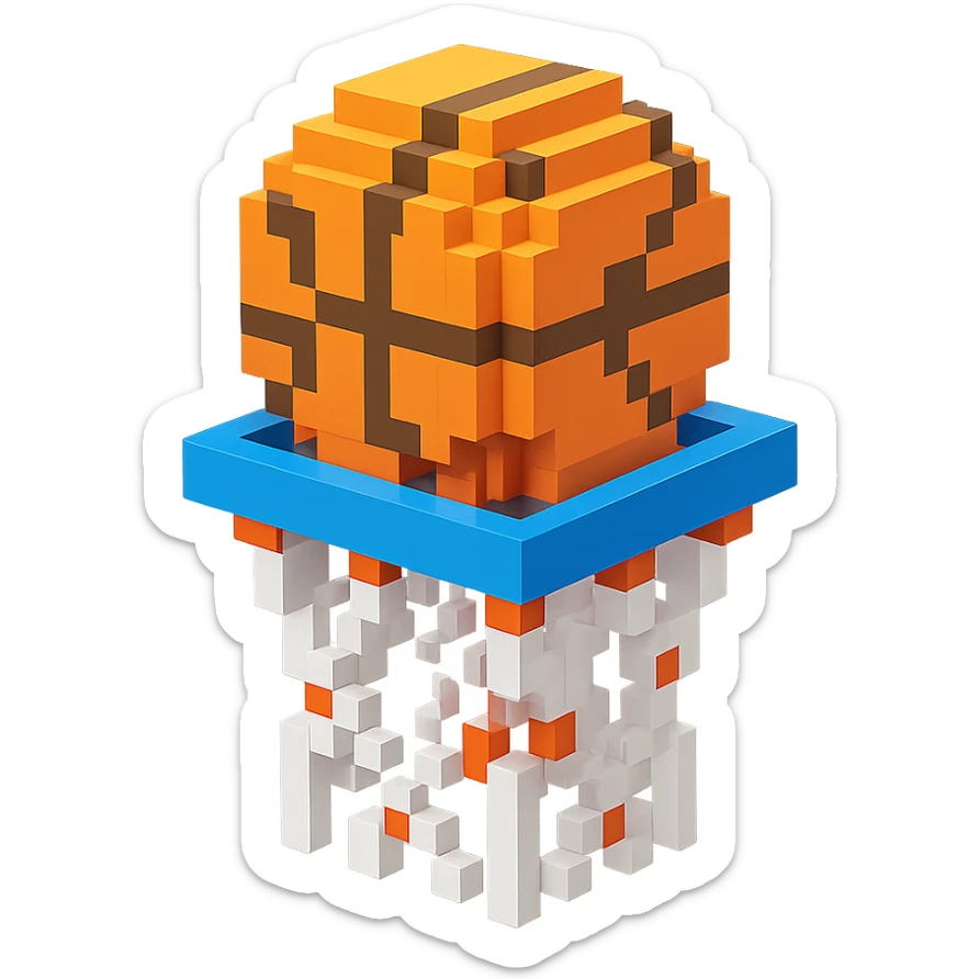 Voxel-style basketball in a net, variation 1 sticker