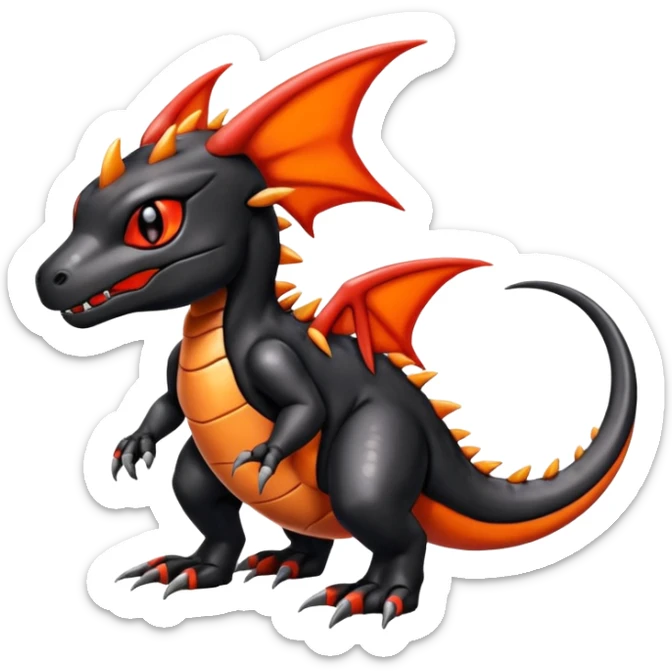 Cute Shiny Colorful Guilmon-Salandit-Fakémon-hybrid-creature (full body)  sticker