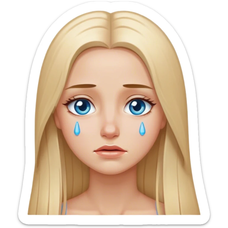 beautiful white girl with long straight blonde hair blue eyes crying  sticker