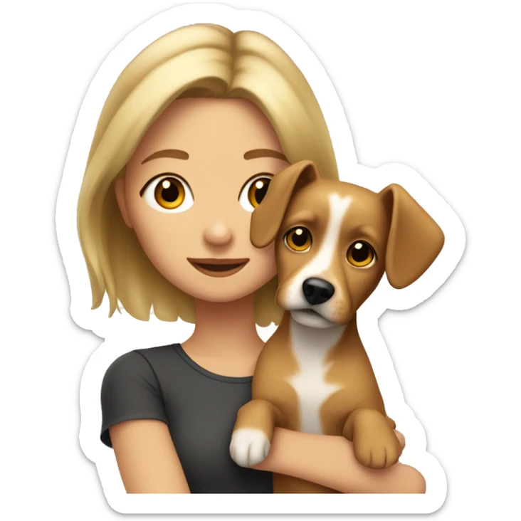 girl with dirty blonde hair, with her little tan dog with floppy ears sticker
