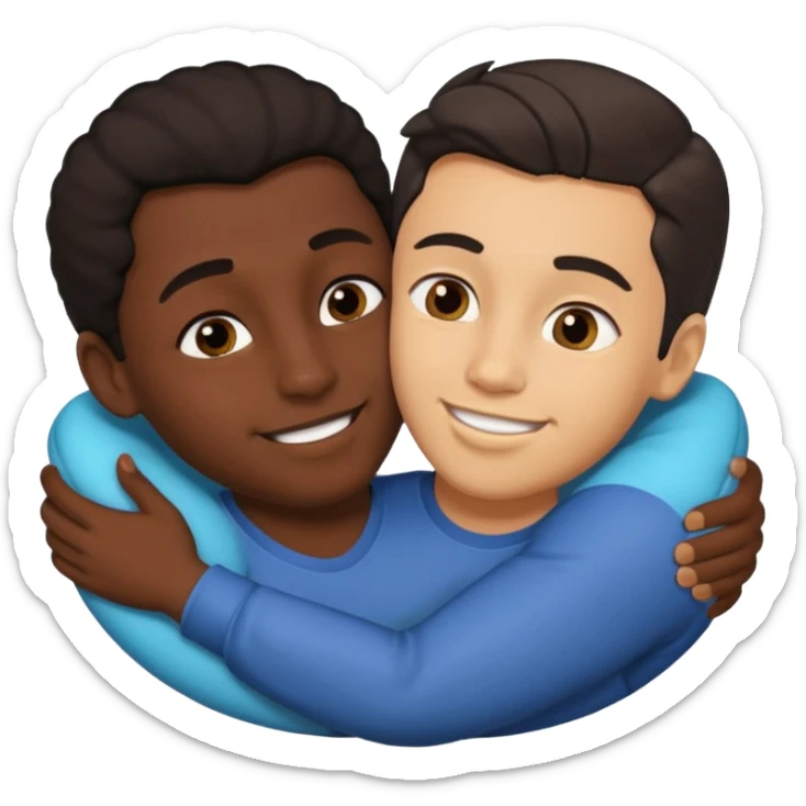 1 Dark skin male , 1 light skin dark hair male,spooning, kissing, touching, in love sticker