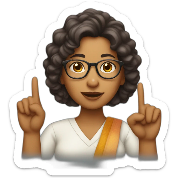 Indian woman with wavy hair wearing glasses and crossing fingers sticker