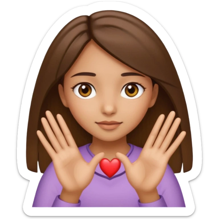 Girl with hazel eyes olive skin tone and brown straight hair making a heart with her hands  sticker
