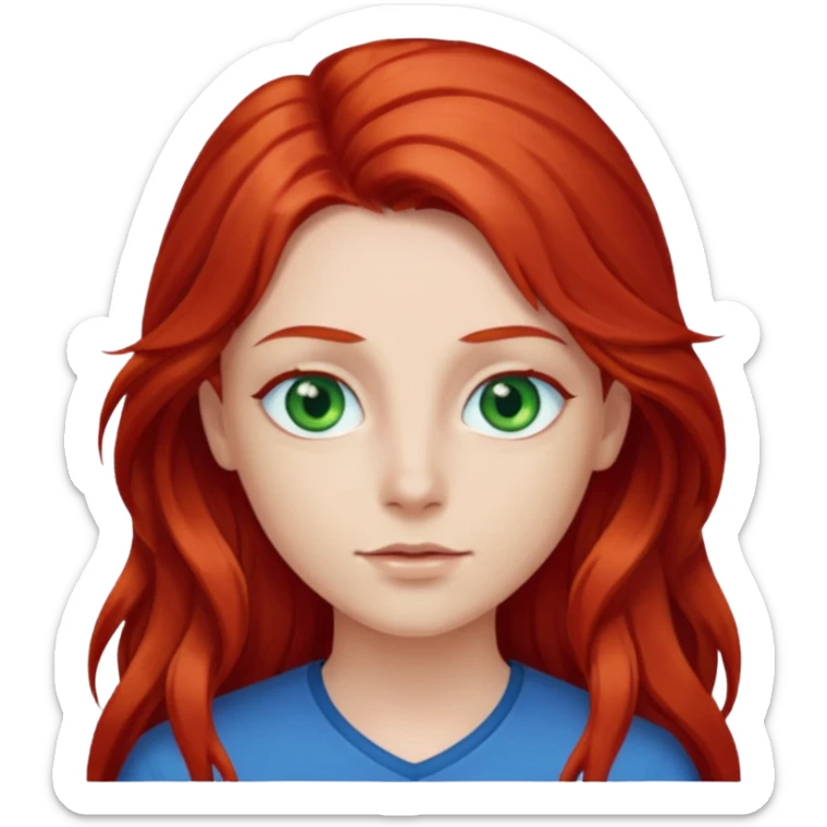 Like the first but her eye green  and blue and her hair red that brolong herwn  sticker
