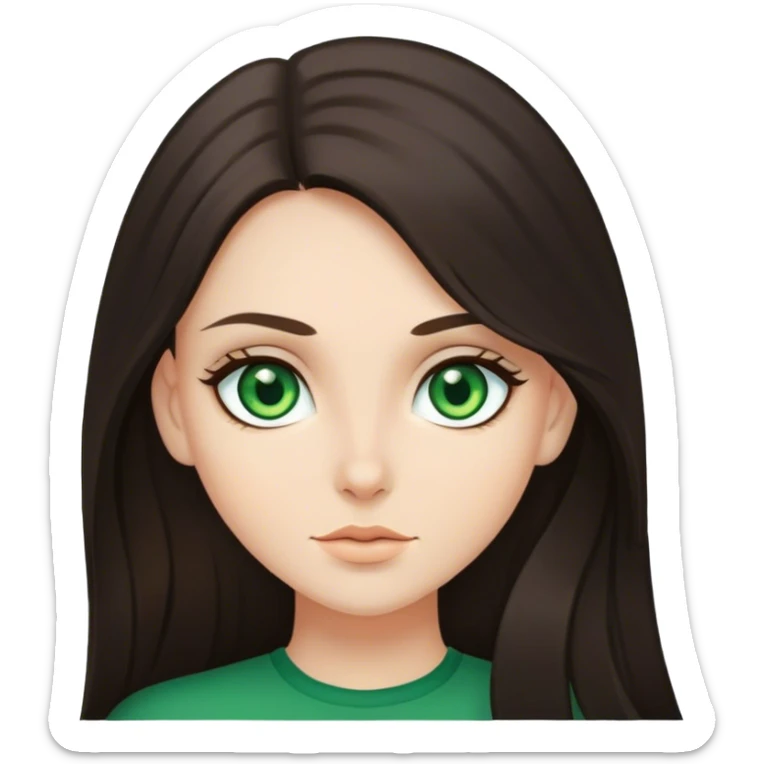 A green-eyed brunette with long dark hair and fair skin sticker
