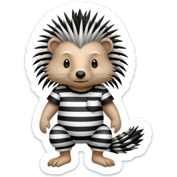 Laying down porcupine with black and white striped prison outfit, and ankle bracelet sticker