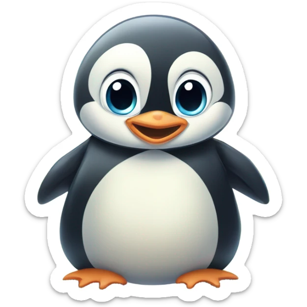 A baby penguin and a baby frog in cartoon style hugging at Christmas sticker