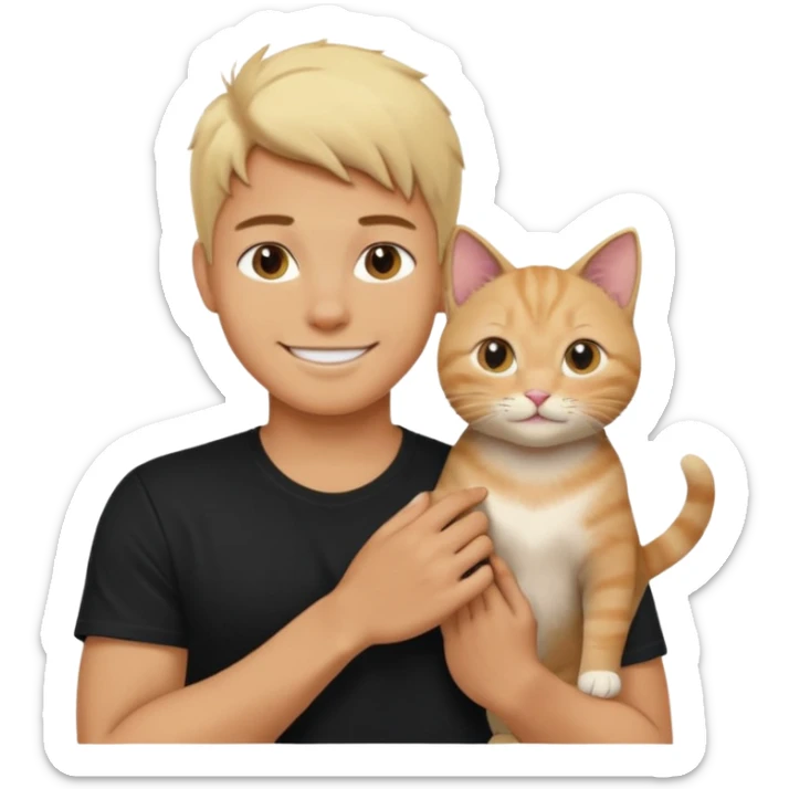 sexy boy with blonde hair and black t-shirt with cat  sticker