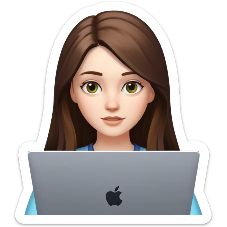 beautiful pale brunette girl with long hair playing the sims4 on her computer  sticker