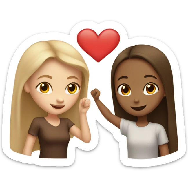 Light skin girl giving heart to brown skin girl  sticker