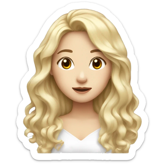 blonde long wavy hair, white scin color asian girl, from shoulders, make one emoji, make her face small  sticker