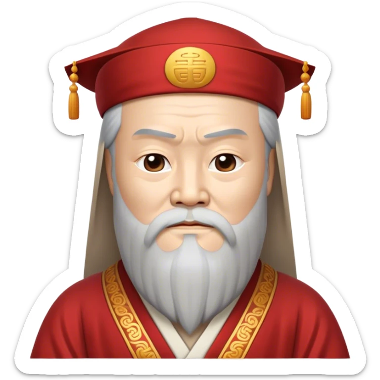 Cinematic Realistic Confucius Portrait Emoji, depicted as a wise ancient philosopher in traditional robes with a serene, contemplative expression, rendered with soft timeless textures and harmonious natural lighting that captures his enduring wisdom. sticker