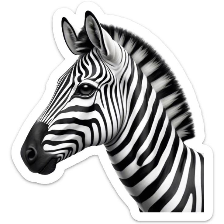Cinematic Noble Zebra Portrait Emoji, Poised and regal, with a lean, elegant build, a long, graceful equine snout and striking fur of bold black and white stripes, deep-set soulful piercing eyes, Simplified yet sharp and sophisticated features, highly detailed, glowing with a soft, dignified glow, high shine, intelligent and graceful, stylized with an air of savannah chic, focused and attentive, soft glowing outline, capturing the essence of a watchful and confident equine that feels as though it could gallop out of the screen with effortless authority! sticker