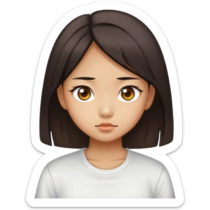 Chinese girl with slanted eyes so Chinese and her shirt says Ava sticker