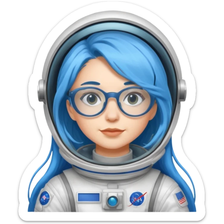 Female astronaut with long blue hair, wear glasses sticker
