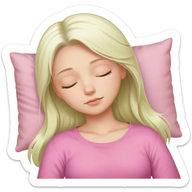 Long platinum blonde hair girl with green eyes in  pink top sleeping  sticker