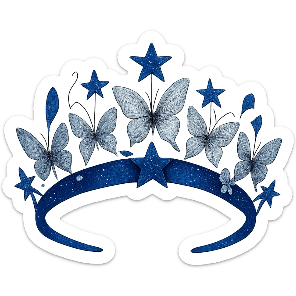 butterfly crown in sapphire blue with silver butterflies and star accents, celestial and bold sticker