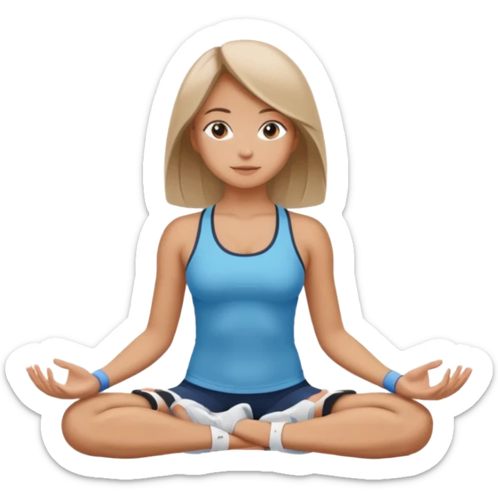 The same girl is sitting in a lotus position, with shoulder-length hair and sportswear. sticker