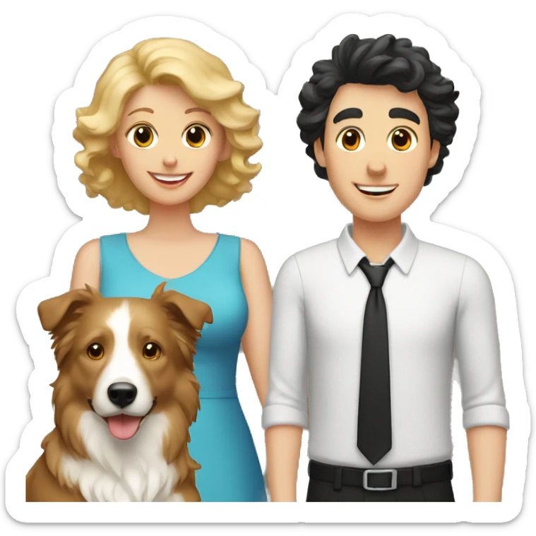 Family,  man blond hair and woman and curls black border collie sticker