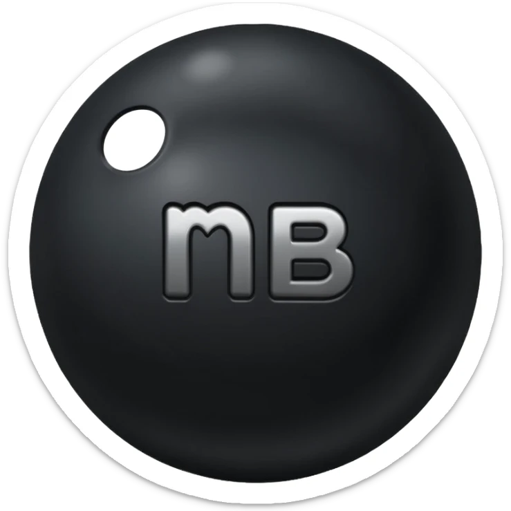 Black Ball with MB written on in the middle of it. Nothing else no holes or anything. sticker