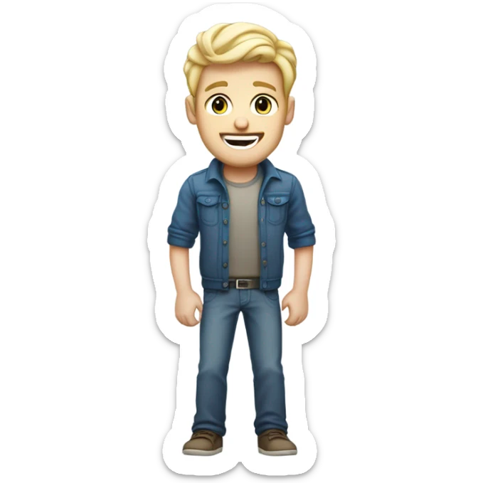 full body raised arms light curl blonde 30yo man blue eyed pale skin sticker