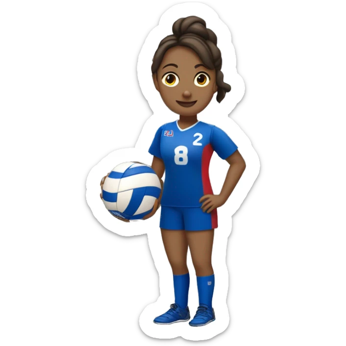 jugadora de voley con vestimenta azul francia morocha y camiseta numero 4 qj este jugando sticker