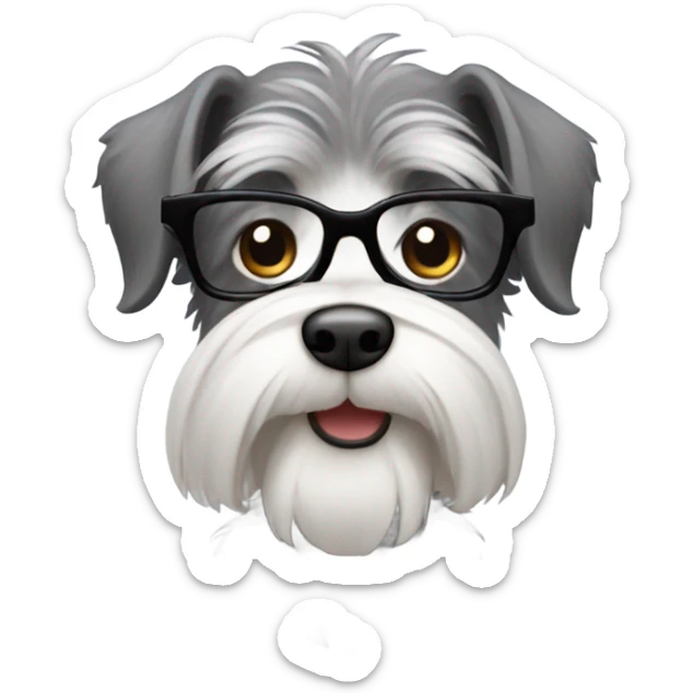 A schnauzer with an Asian guy who has long hair and moustache and wear glasses sticker