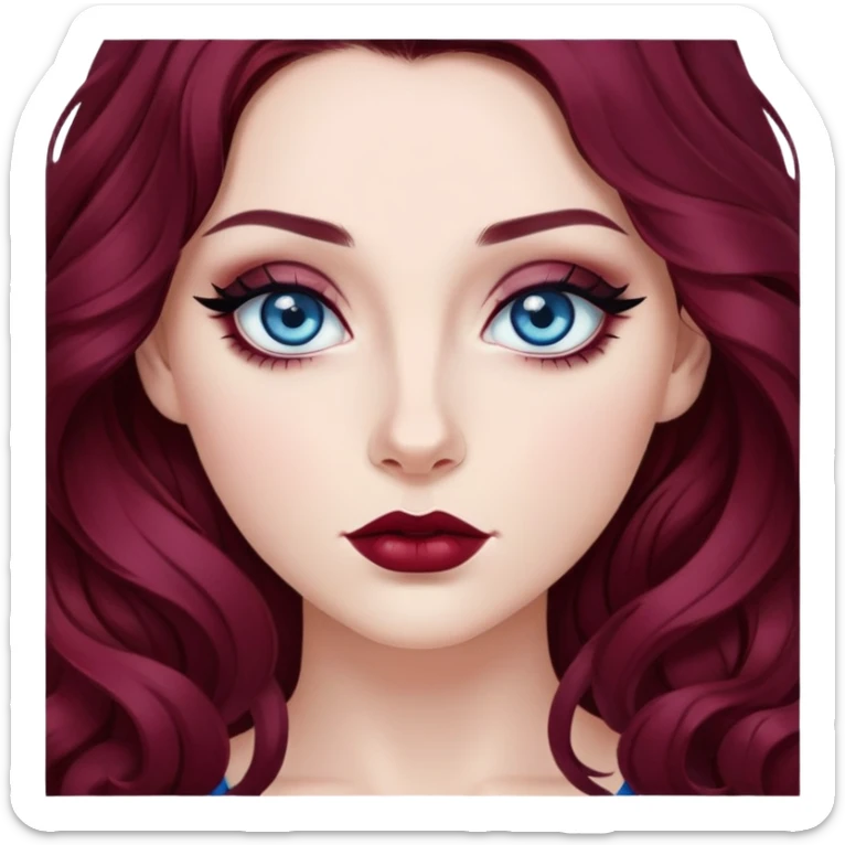 pretty long hair wavy dark wine red hair baddie with black eyeliner and blue eyes sticker