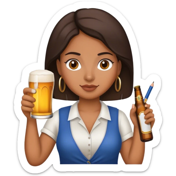 a latina golding a beer in one hand a pencil in the other sticker