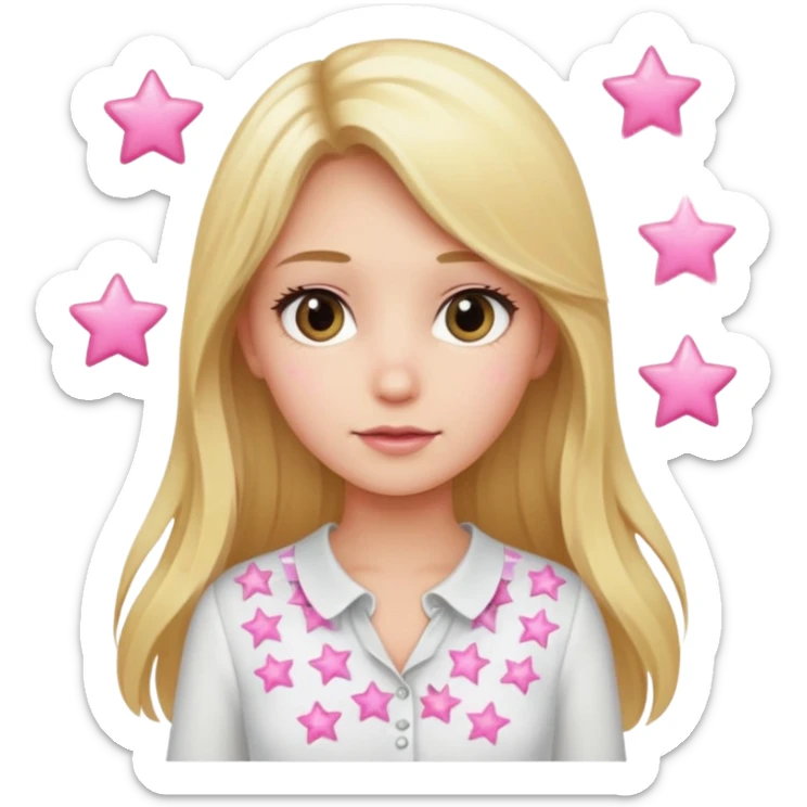 Girl with blond long hair and white blouse with pink stars  sticker