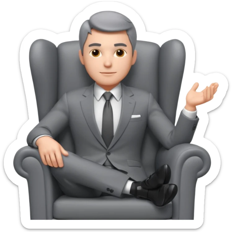 businessman sitting in an armchair, confident relaxed pose, formal suit and tie, professional corporate vibe, 3D cartoon style, mobile game icon style, clean background, no text, no watermark
 sticker