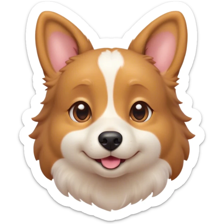 Cinematic Cute Domestic Dog Portrait Emoji, Head tilted playfully and inquisitively, with a delightfully fluffy, friendly build and a characteristically charming face featuring a soft snout and perky ears, accentuated by a glossy coat and round, sparkling eyes full of mischief, Simplified yet irresistibly adorable features, highly detailed, glowing with a warm, friendly glow, high shine, affectionate and lively, stylized with a touch of whimsical cuteness, soft glowing outline, capturing the essence of a mischievous yet loving dog that feels like it could bound out of the screen into your arms! sticker