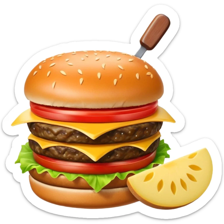 Hamburguesa con una carne, queso derretido, una rebanada de tomate, lechuga, una rebanada de piña. Colocar encima del pan una aceituna con un palillo sticker