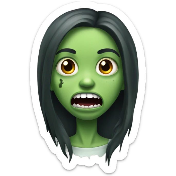 Green Zombie brunette long hair girl with mouth open horror  sticker