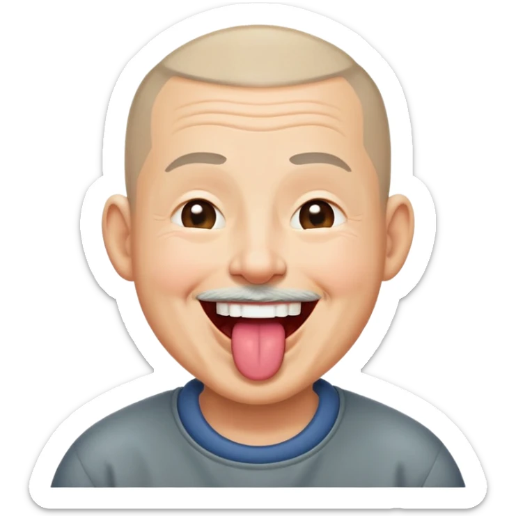 Nam, 60 tuổi, đầu đinh, tounge out, cười to, nhắm 1 mắt sticker