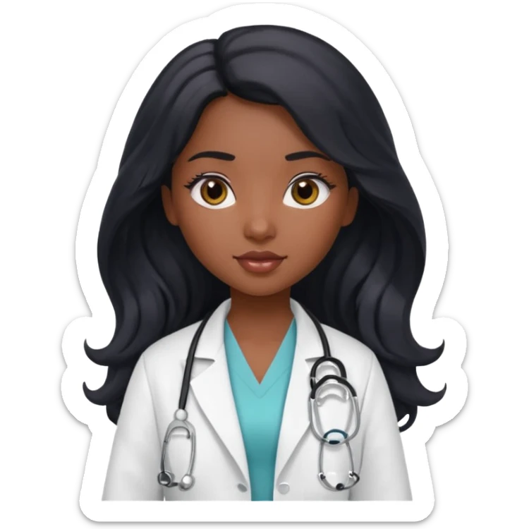 a pretty bratz light dusky girl with long wavy black hair as a doctor\ sticker