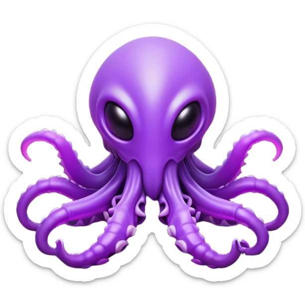 Clash of Clans aesthetic: Cinematic Playful Zerg Alien Emoji, rendered in a 3D vector-style similar to standard emojis with minimal shading and bold, simplified shapes. A compact, isometric, otherworldly creature with insectoid, organic details and subtle, eerie tentacles, softly glowing with a sinister alien charm. Simplified yet unmistakably iconic, highly detailed and consistent, glowing with a soft, spectral radiance and high shine. Stylized with a touch of bio-engineered mischief and a soft glowing outline, capturing the essence of a fearsome extraterrestrial menace with a playful twist! sticker