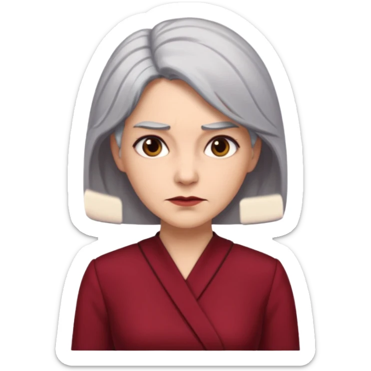 i need an image of a older woman named bonny who is a bind fund manager. where dark red professional dress with grey hair sticker