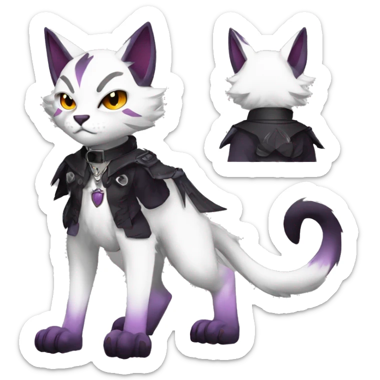 cool edgy anthro fantasy dark-shadow-themed animal vampiric cat hybrid Fakemon  with a collar full body sticker