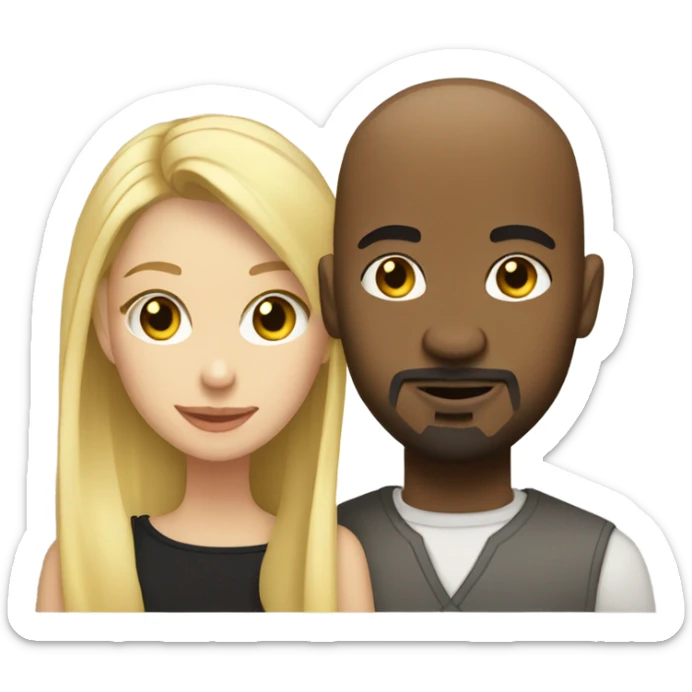 Blonde woman and black man who is bald with a goatee in love with each other  sticker