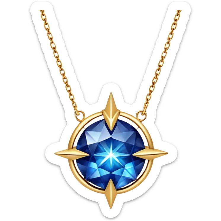 mystical necklace with a deep blue stone, glowing with star-like energy, gold chain floating ethereally sticker