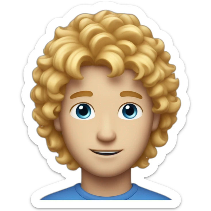 A guy with soft fluffy golden hair with soft freckles, blue eyes sticker