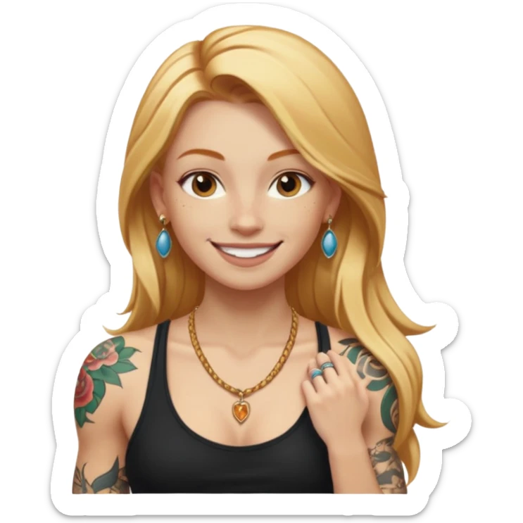 girl with long blonde hair and tattoos next to an athletic ginger girl jewelery sticker
