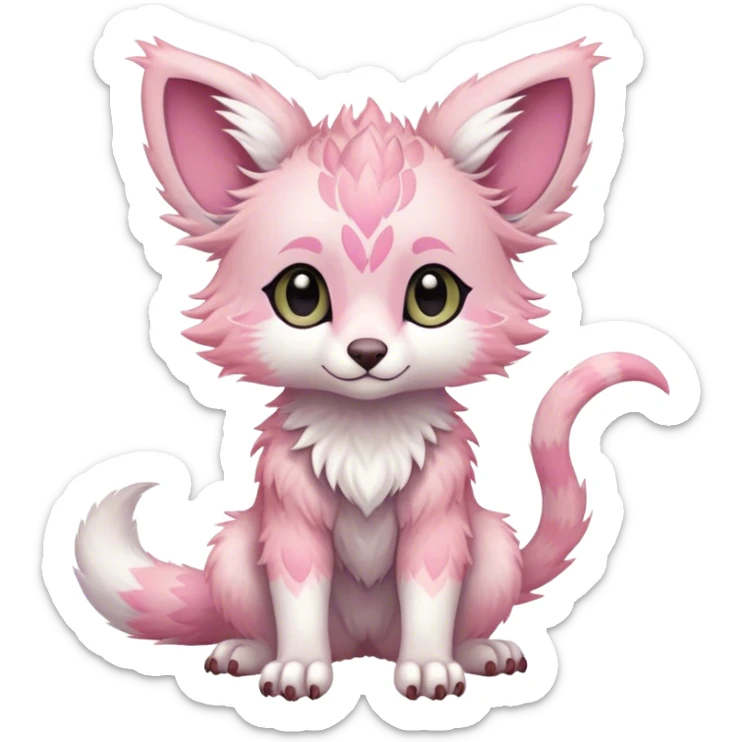 Feral Rare Fantasy cute pastel pink Vernid-Trico-species by LiLaiRa, random markings, tufted ears, full body sticker