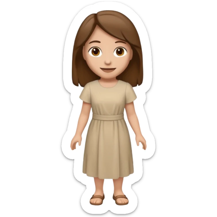 fullbody, head-to-toe, Lazarus's sister, Jesus's friend, with brown hair and beige dress, normal emoji style, walking sticker