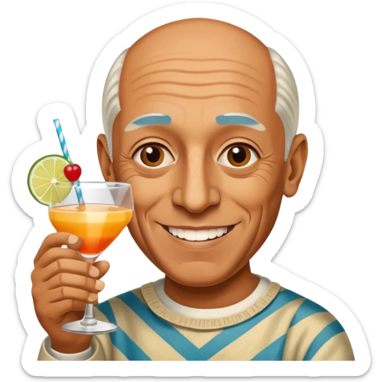 Famous Artist Pablo Picasso with a cocktail in hand wishing congratulations sticker